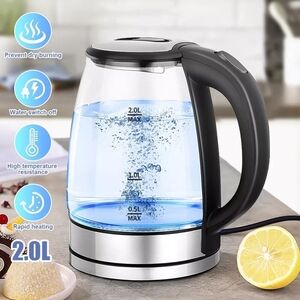 Glass Electric Kettle 2.0L - Black & Silver